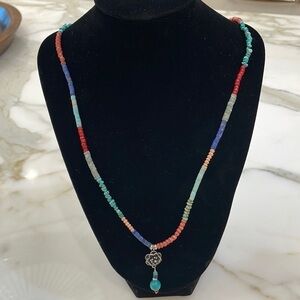 Sundance Catalog Turquoise & Multi Natural Stone Sterling Floral Pendant Nk. NEW